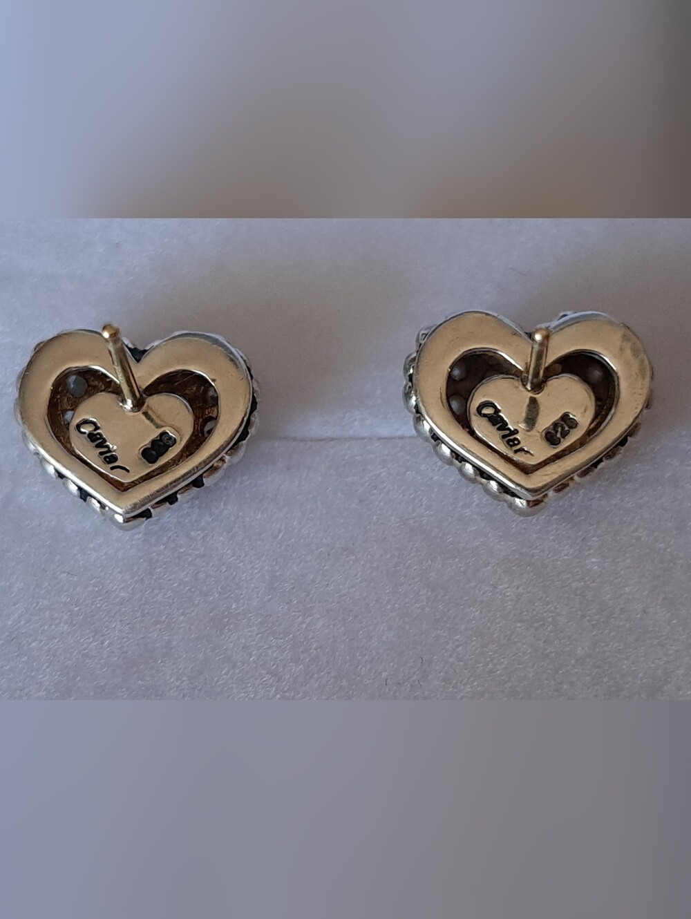 Vintage LAGOS Caviar Sterling Silver Diamond Heart Stud Earrings - Picture 7 of 13